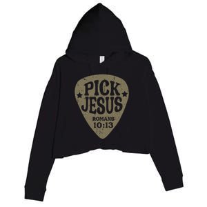 Guitar Pick Jesus Christian Music Guitarist Pastor Retro Crop Fleece Hoodie