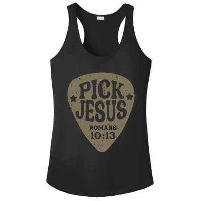 Guitar Pick Jesus Christian Music Guitarist Pastor Retro Ladies PosiCharge Competitor Racerback Tank