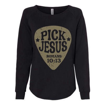 Guitar Pick Jesus Christian Music Guitarist Pastor Retro Womens California Wash Sweatshirt