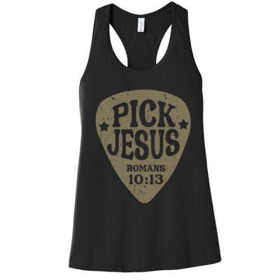 Guitar Pick Jesus Christian Music Guitarist Pastor Retro Women's Racerback Tank