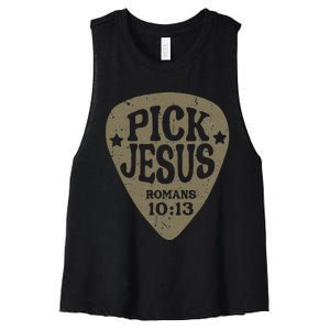 Guitar Pick Jesus Christian Music Guitarist Pastor Retro Women's Racerback Cropped Tank