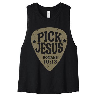 Guitar Pick Jesus Christian Music Guitarist Pastor Retro Women's Racerback Cropped Tank