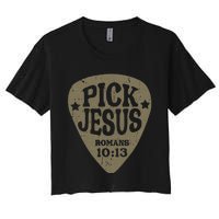 Guitar Pick Jesus Christian Music Guitarist Pastor Retro Women's Crop Top Tee