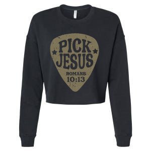 Guitar Pick Jesus Christian Music Guitarist Pastor Retro Cropped Pullover Crew