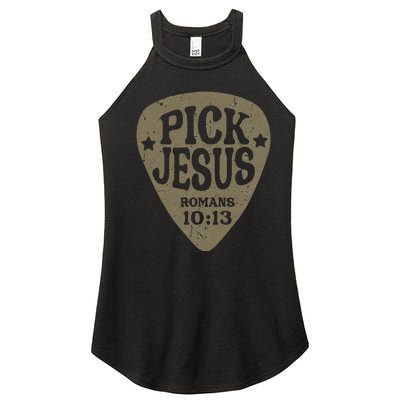 Guitar Pick Jesus Christian Music Guitarist Pastor Retro Women’s Perfect Tri Rocker Tank