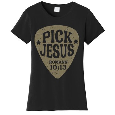 Guitar Pick Jesus Christian Music Guitarist Pastor Retro Women's T-Shirt