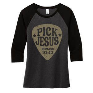 Guitar Pick Jesus Christian Music Guitarist Pastor Retro Women's Tri-Blend 3/4-Sleeve Raglan Shirt