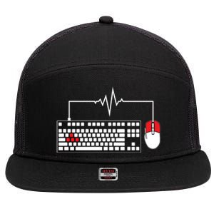 Gaming Pc Keyboard Mouse Christmas Gift Gamer Heartbeat Cool Gift 7 Panel Mesh Trucker Snapback Hat