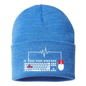 Gaming Pc Keyboard Mouse Christmas Gift Gamer Heartbeat Cool Gift Sustainable Knit Beanie