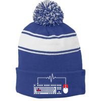 Gaming Pc Keyboard Mouse Christmas Gift Gamer Heartbeat Cool Gift Stripe Pom Pom Beanie