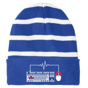 Gaming Pc Keyboard Mouse Christmas Gift Gamer Heartbeat Cool Gift Striped Beanie with Solid Band