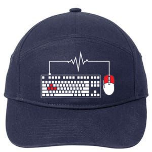 Gaming Pc Keyboard Mouse Christmas Gift Gamer Heartbeat Cool Gift 7-Panel Snapback Hat