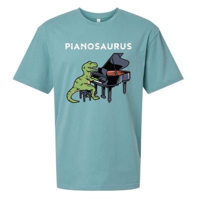 Grand Piano Kids Pianist Gift Dinosaur Music Piano Sueded Cloud Jersey T-Shirt