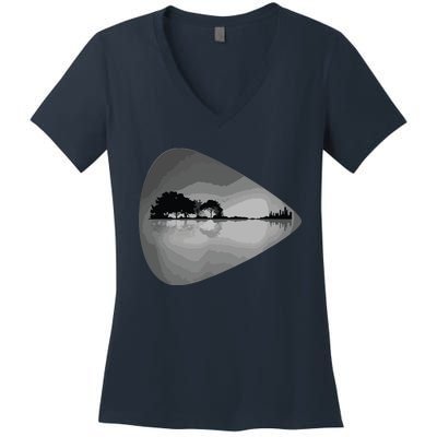 Guitar Pick Lake Reflections Music Lover Guitar Women's V-Neck T-Shirt