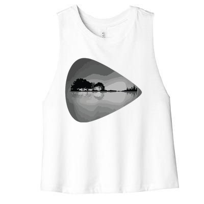 Guitar Pick Lake Reflections Music Lover Guitar Women's Racerback Cropped Tank