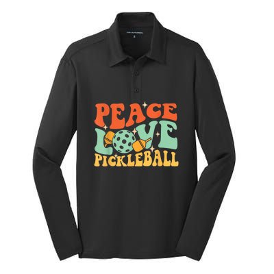 Groovy Peace Love Pickleball Pickleball Player Best Gift Pickleballers Silk Touch Performance Long Sleeve Polo