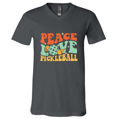 Groovy Peace Love Pickleball Pickleball Player Best Gift Pickleballers V-Neck T-Shirt