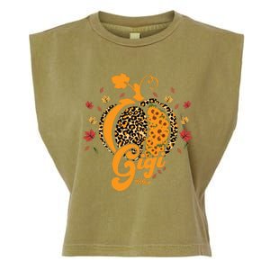 Gigi Pumpkin Leopard Print Sunflower Grandma Halloween Fall Long Sleeve Garment-Dyed Women's Muscle Tee