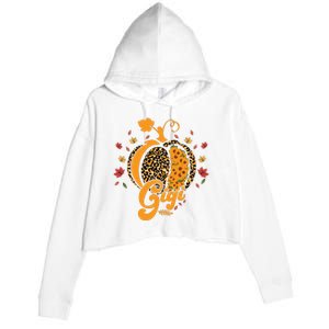 Gigi Pumpkin Leopard Print Sunflower Grandma Halloween Fall Long Sleeve Crop Fleece Hoodie