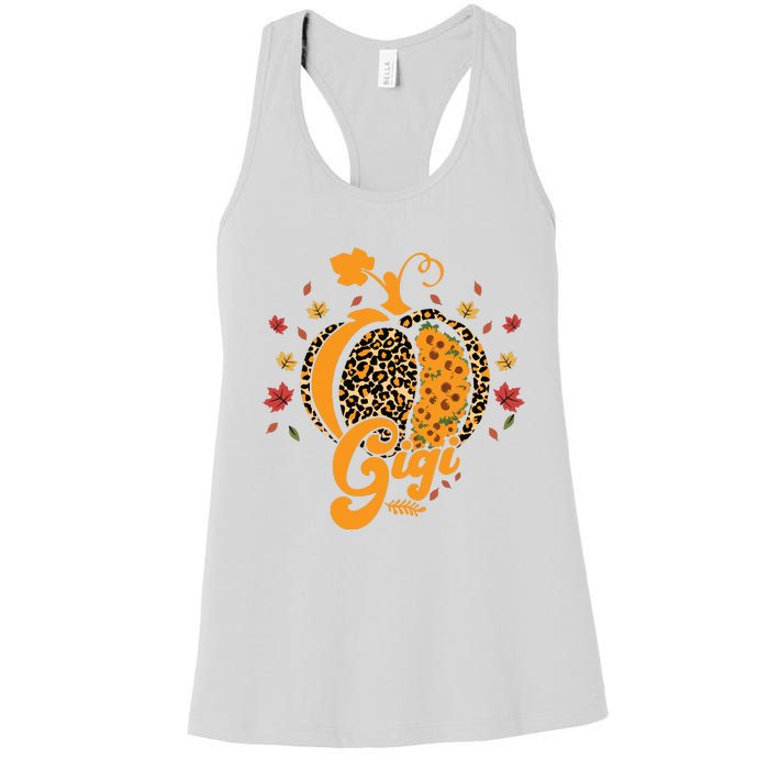 Gigi Pumpkin Leopard Print Sunflower Grandma Halloween Fall Long Sleeve Women's Racerback Tank