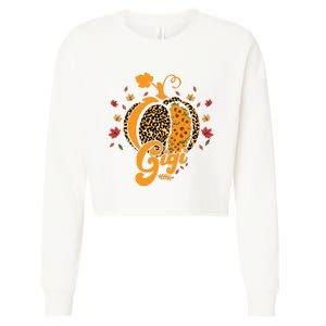 Gigi Pumpkin Leopard Print Sunflower Grandma Halloween Fall Long Sleeve Cropped Pullover Crew