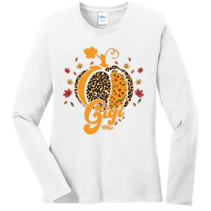 Gigi Pumpkin Leopard Print Sunflower Grandma Halloween Fall Long Sleeve Ladies Long Sleeve Shirt