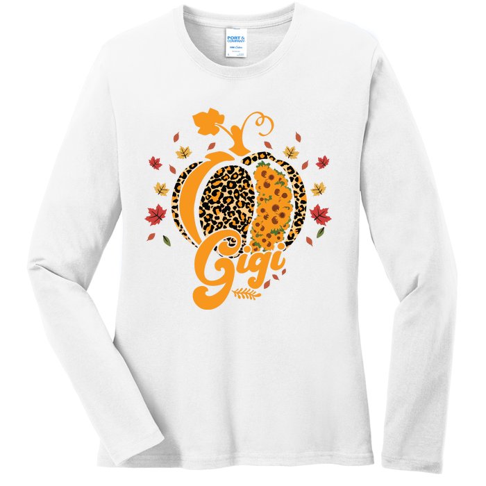 Gigi Pumpkin Leopard Print Sunflower Grandma Halloween Fall Long Sleeve Ladies Long Sleeve Shirt