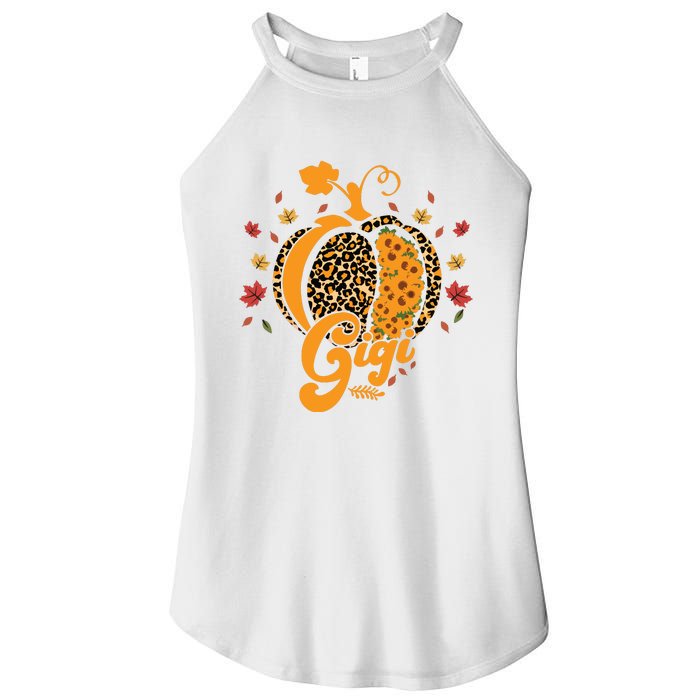 Gigi Pumpkin Leopard Print Sunflower Grandma Halloween Fall Long Sleeve Women's Perfect Tri Rocker Tank