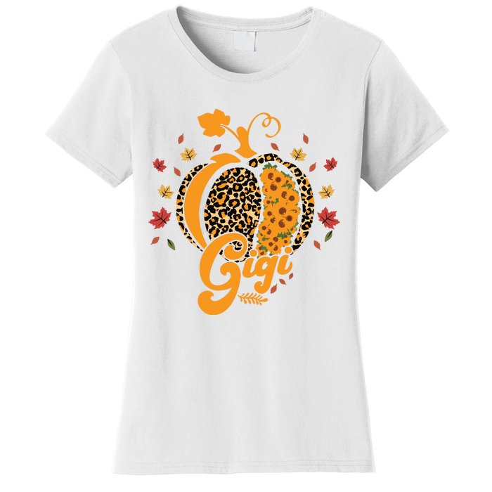 Gigi Pumpkin Leopard Print Sunflower Grandma Halloween Fall Long Sleeve Women's T-Shirt