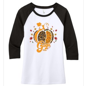 Gigi Pumpkin Leopard Print Sunflower Grandma Halloween Fall Long Sleeve Women's Tri-Blend 3/4-Sleeve Raglan Shirt