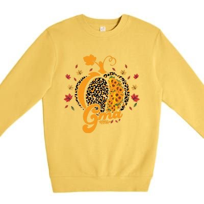 Gma Pumpkin Leopard Print Sunflower Grandma Halloween Fall Premium Crewneck Sweatshirt