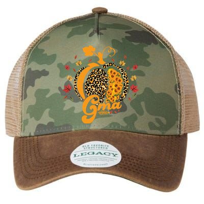 Gma Pumpkin Leopard Print Sunflower Grandma Halloween Fall Legacy Tie Dye Trucker Hat