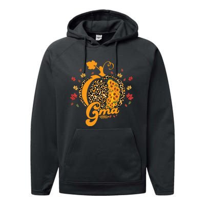 Gma Pumpkin Leopard Print Sunflower Grandma Halloween Fall Performance Fleece Hoodie