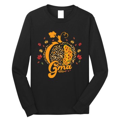 Gma Pumpkin Leopard Print Sunflower Grandma Halloween Fall Long Sleeve Shirt