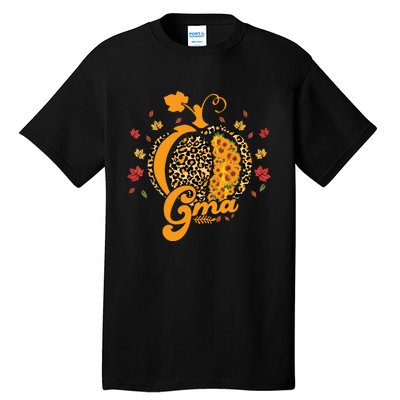 Gma Pumpkin Leopard Print Sunflower Grandma Halloween Fall Tall T-Shirt