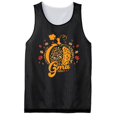 Gma Pumpkin Leopard Print Sunflower Grandma Halloween Fall Mesh Reversible Basketball Jersey Tank