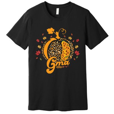 Gma Pumpkin Leopard Print Sunflower Grandma Halloween Fall Premium T-Shirt