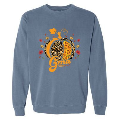 Gma Pumpkin Leopard Print Sunflower Grandma Halloween Fall Garment-Dyed Sweatshirt