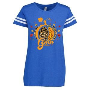 Gma Pumpkin Leopard Print Sunflower Grandma Halloween Fall Enza Ladies Jersey Football T-Shirt