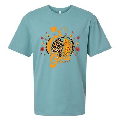 Gma Pumpkin Leopard Print Sunflower Grandma Halloween Fall Sueded Cloud Jersey T-Shirt