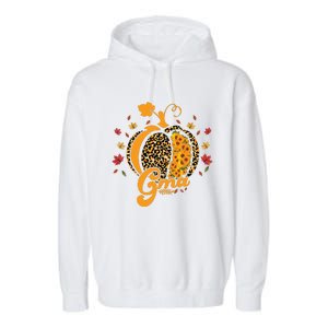 Gma Pumpkin Leopard Print Sunflower Grandma Halloween Fall Garment-Dyed Fleece Hoodie