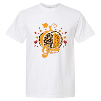 Gma Pumpkin Leopard Print Sunflower Grandma Halloween Fall Garment-Dyed Heavyweight T-Shirt