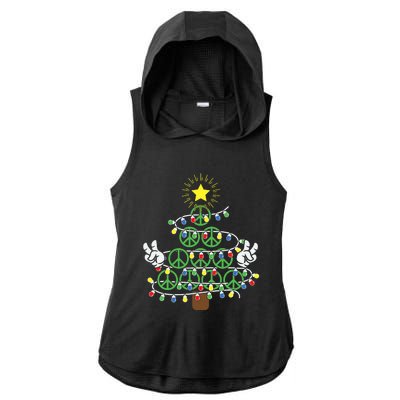 Groovy Peace Love Xmas Hippie Santa Claus Funny Christmas Ladies PosiCharge Tri-Blend Wicking Draft Hoodie Tank