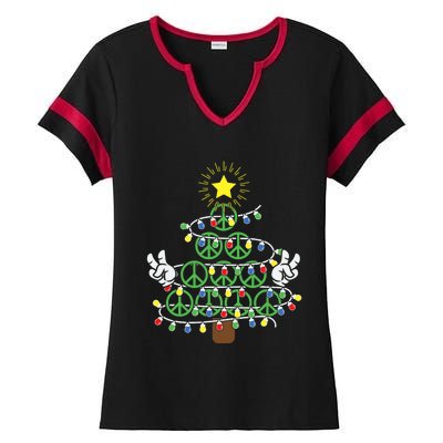 Groovy Peace Love Xmas Hippie Santa Claus Funny Christmas Ladies Halftime Notch Neck Tee