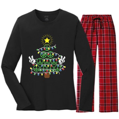 Groovy Peace Love Xmas Hippie Santa Claus Funny Christmas Women's Long Sleeve Flannel Pajama Set 