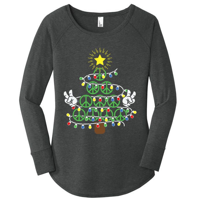 Groovy Peace Love Xmas Hippie Santa Claus Funny Christmas Women's Perfect Tri Tunic Long Sleeve Shirt