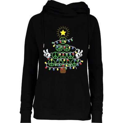 Groovy Peace Love Xmas Hippie Santa Claus Funny Christmas Womens Funnel Neck Pullover Hood