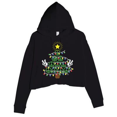 Groovy Peace Love Xmas Hippie Santa Claus Funny Christmas Crop Fleece Hoodie