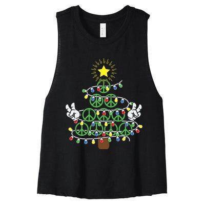 Groovy Peace Love Xmas Hippie Santa Claus Funny Christmas Women's Racerback Cropped Tank