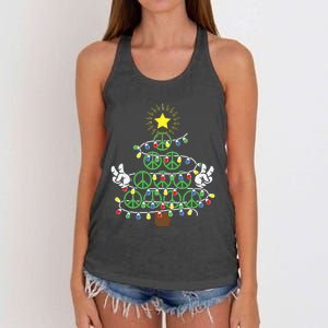 Groovy Peace Love Xmas Hippie Santa Claus Funny Christmas Women's Knotted Racerback Tank